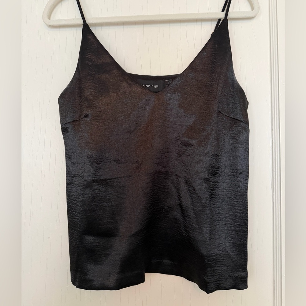 MINKPINK Black Satin Scoop-Neck Cami